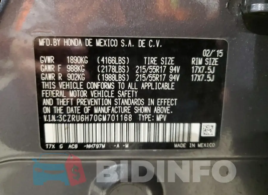 3CZRU6H70GM701168 Photo# 13