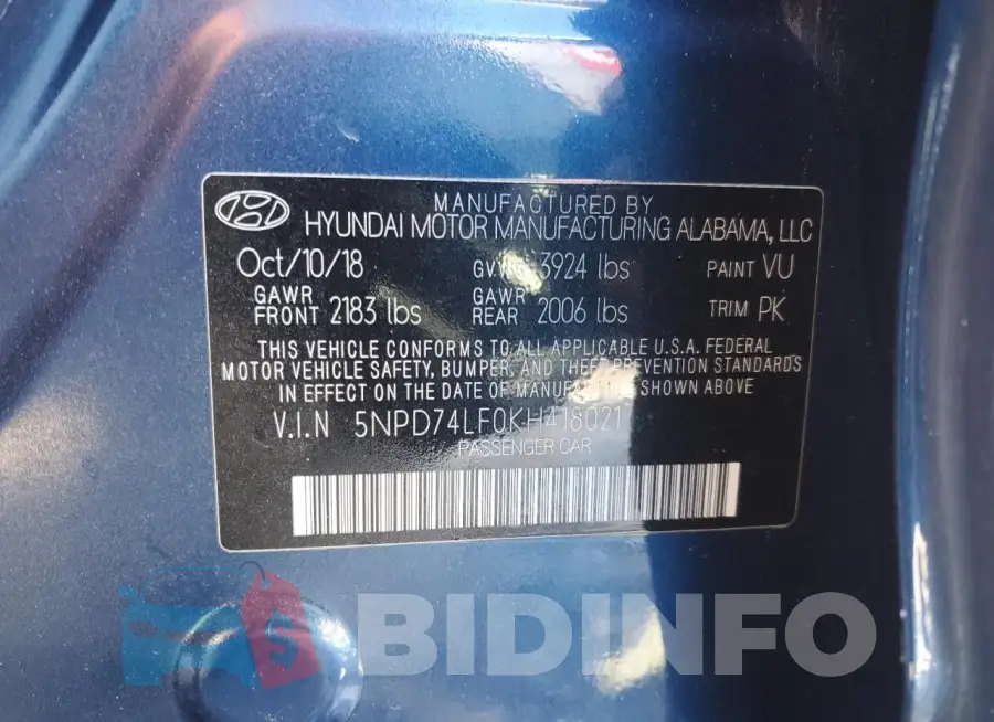 5NPD74LF0KH418021 Photo# 12