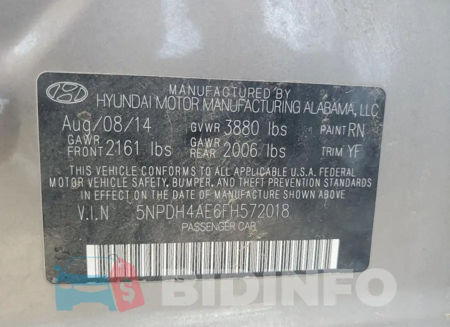 5NPDH4AE6FH572018 Photo# 13