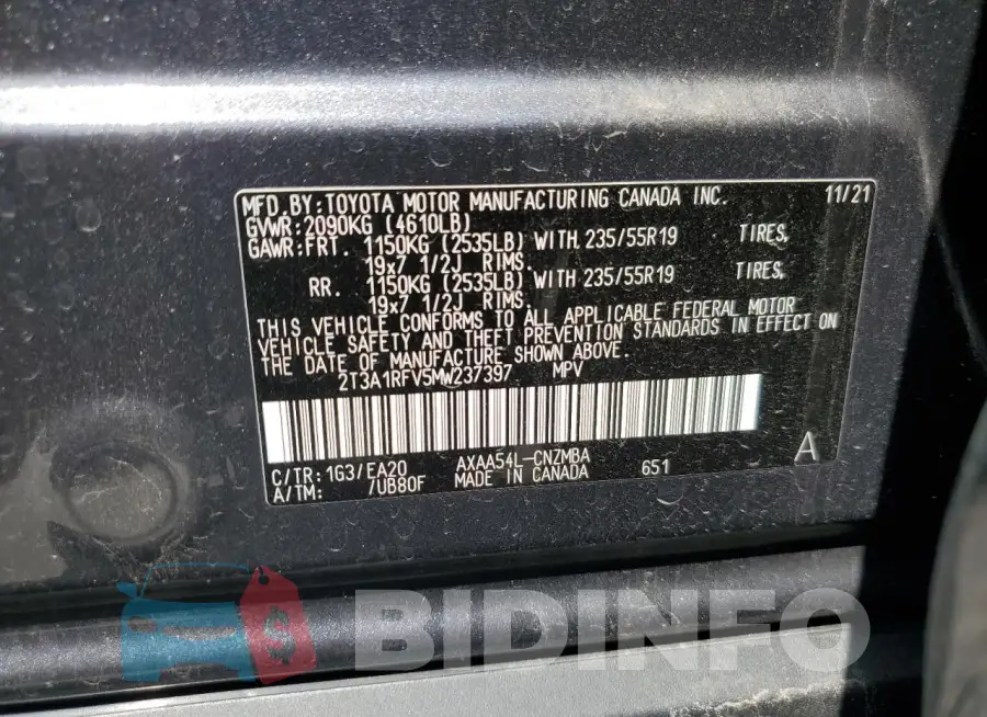 2T3A1RFV5MW237397 Photo# 14