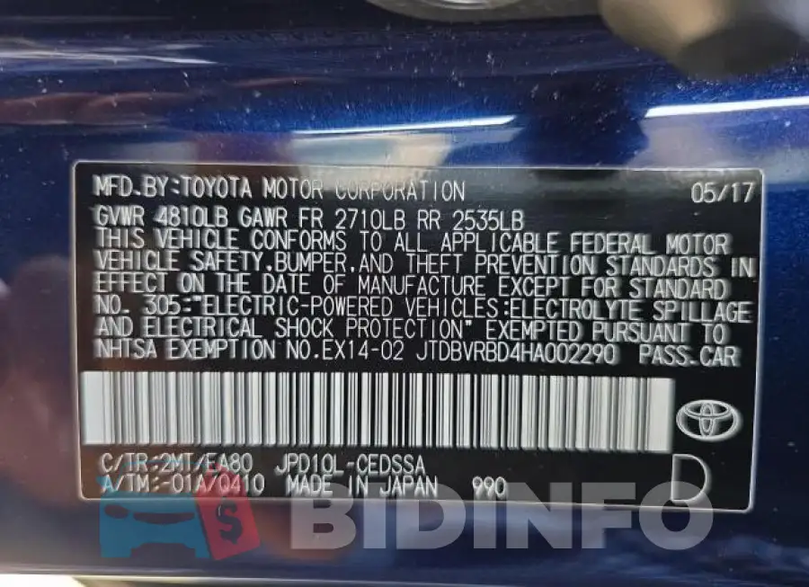 JTDBVRBD4HA002290 Photo# 10
