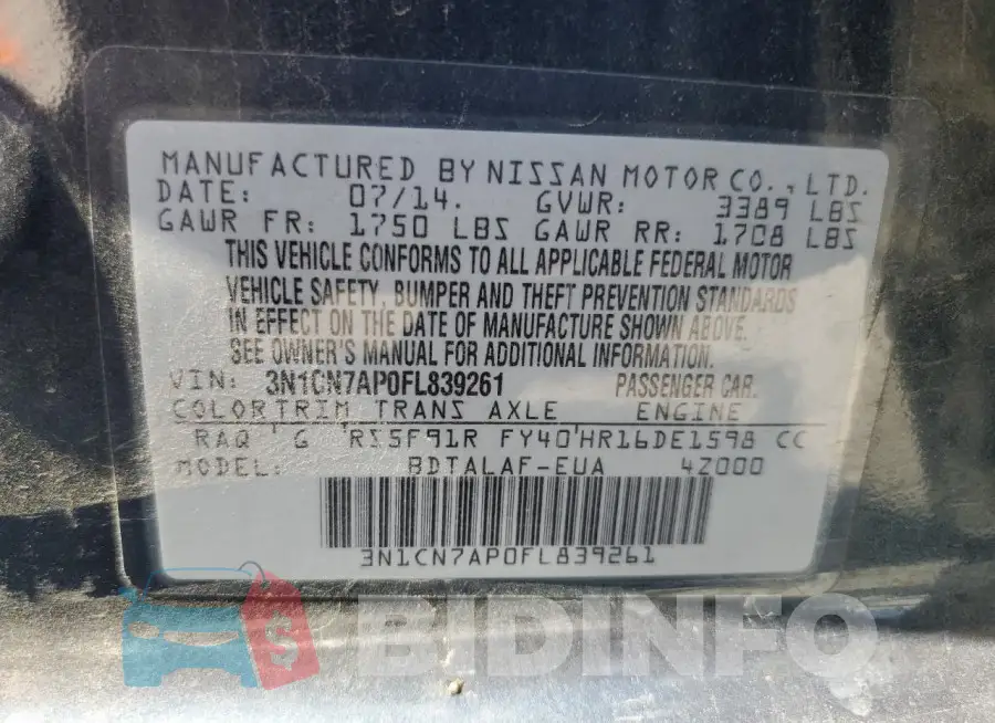 3N1CN7AP0FL839261 Photo# 12