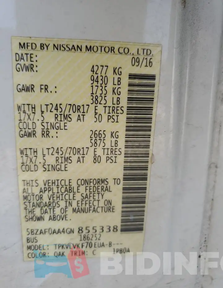 5BZAF0AA4GN855338 Photo# 13