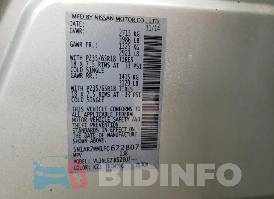 5N1AR2MM1FC622807 Photo# 13