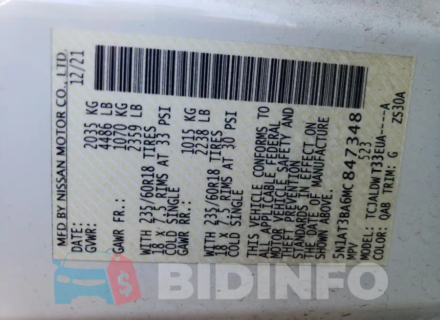 5N1AT3BA6MC847348 Photo# 13