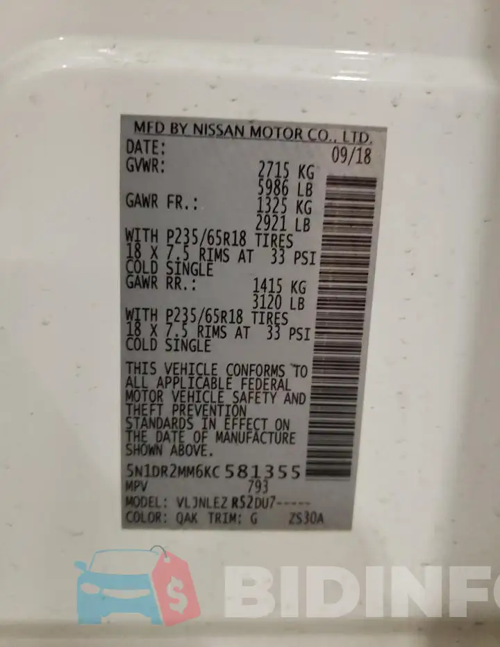 5N1DR2MM6KC581355 Photo# 13