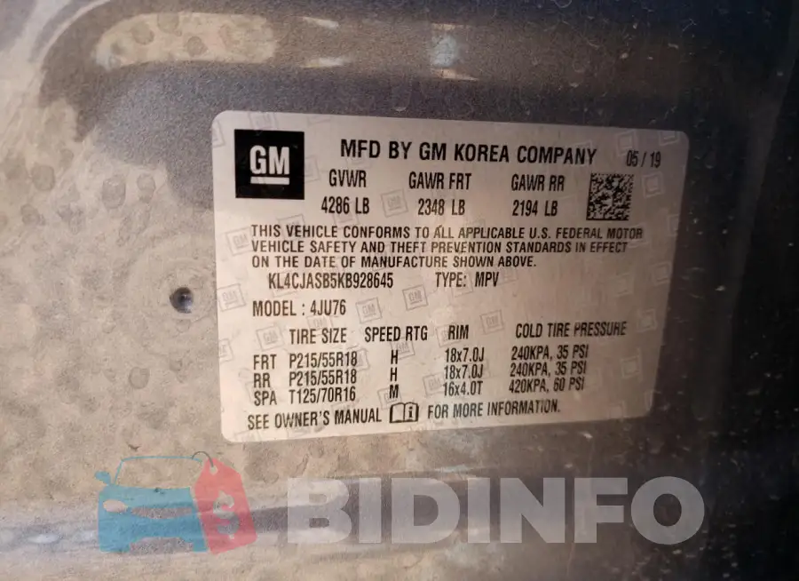 KL4CJASB5KB928645 Photo# 12