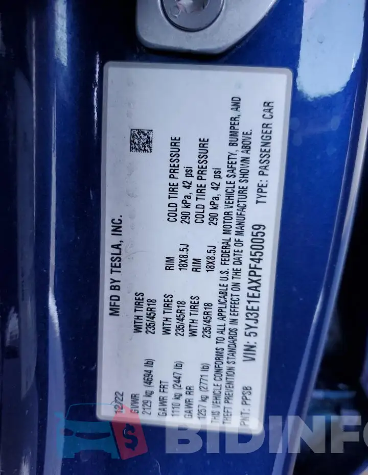 5YJ3E1EAXPF450059 Photo# 12