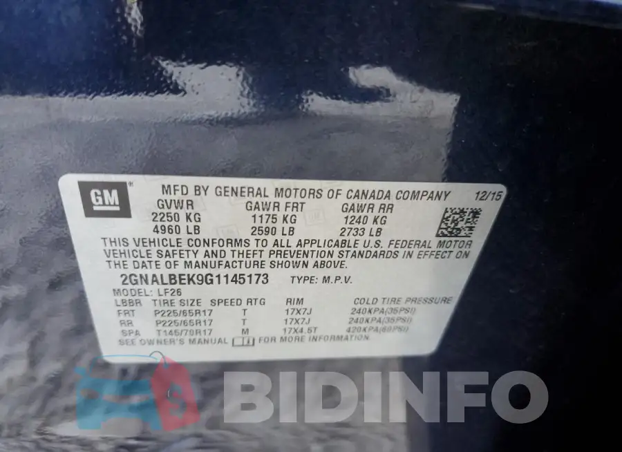 2GNALBEK9G1145173 Photo# 12