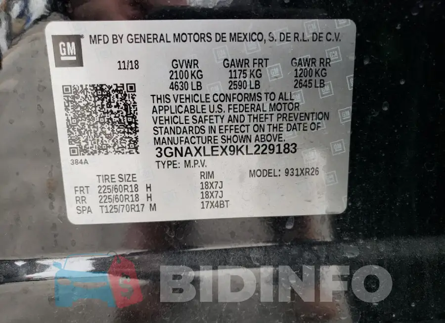 3GNAXLEX9KL229183 Photo# 12