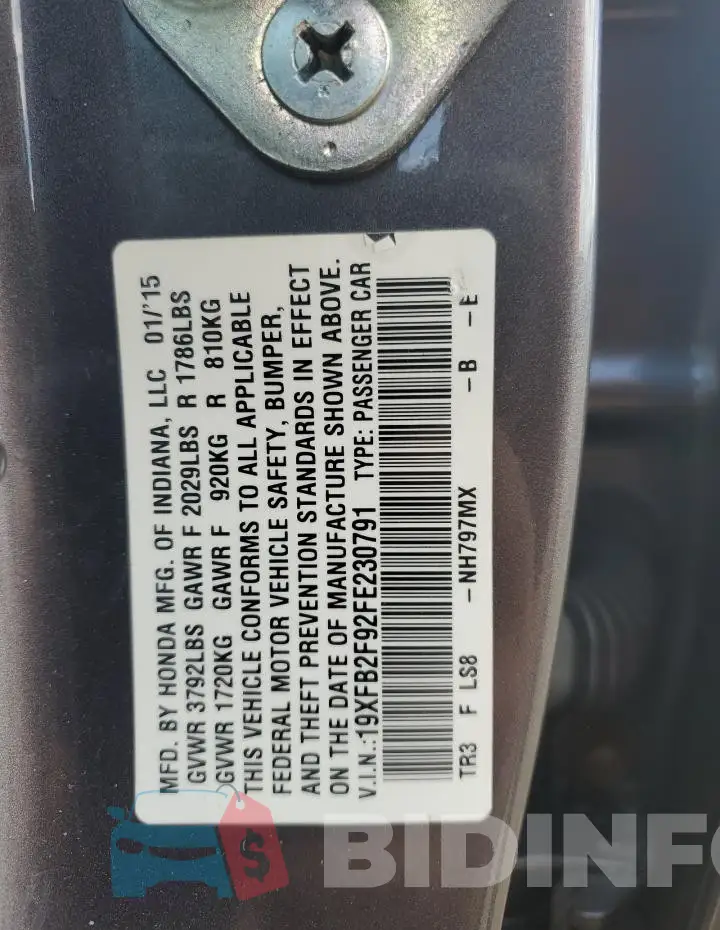 19XFB2F92FE230791 Photo# 13
