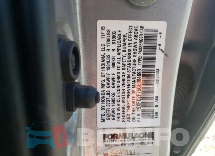 19XFC2F75GE004693 Photo# 12