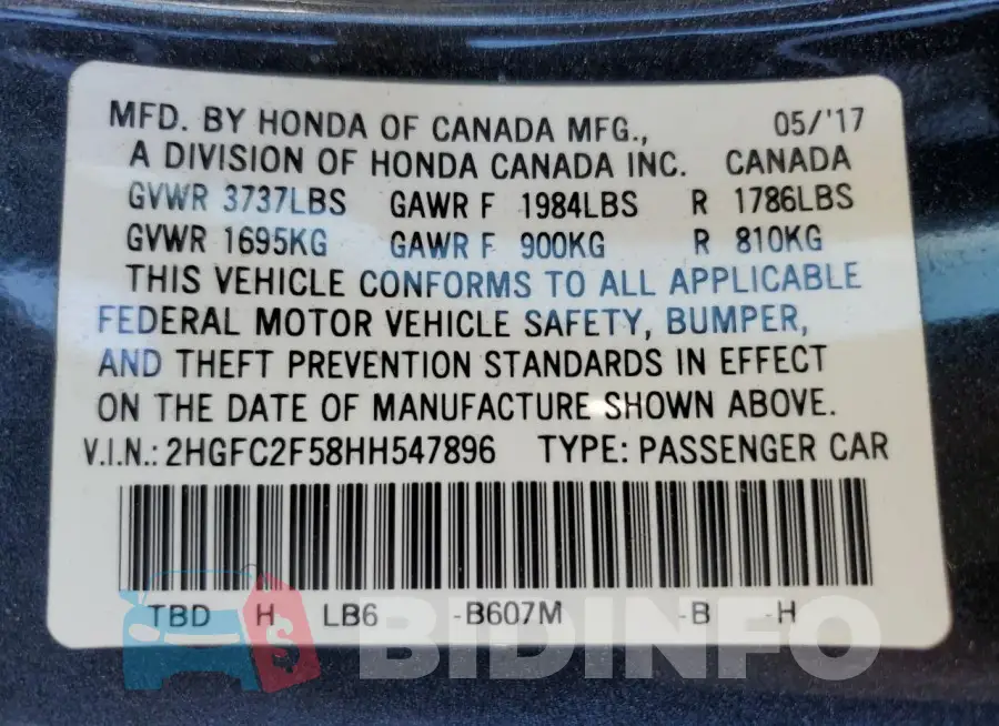 2HGFC2F58HH547896 Photo# 13