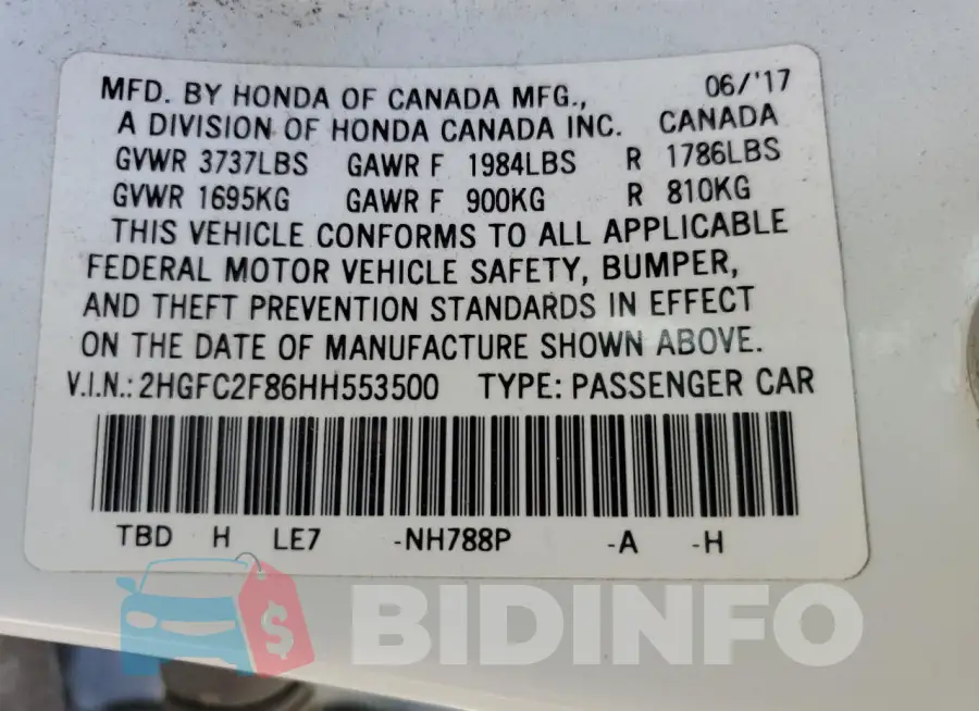 2HGFC2F86HH553500 Photo# 12