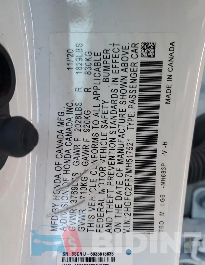 2HGFC2F87MH517521 Photo# 12