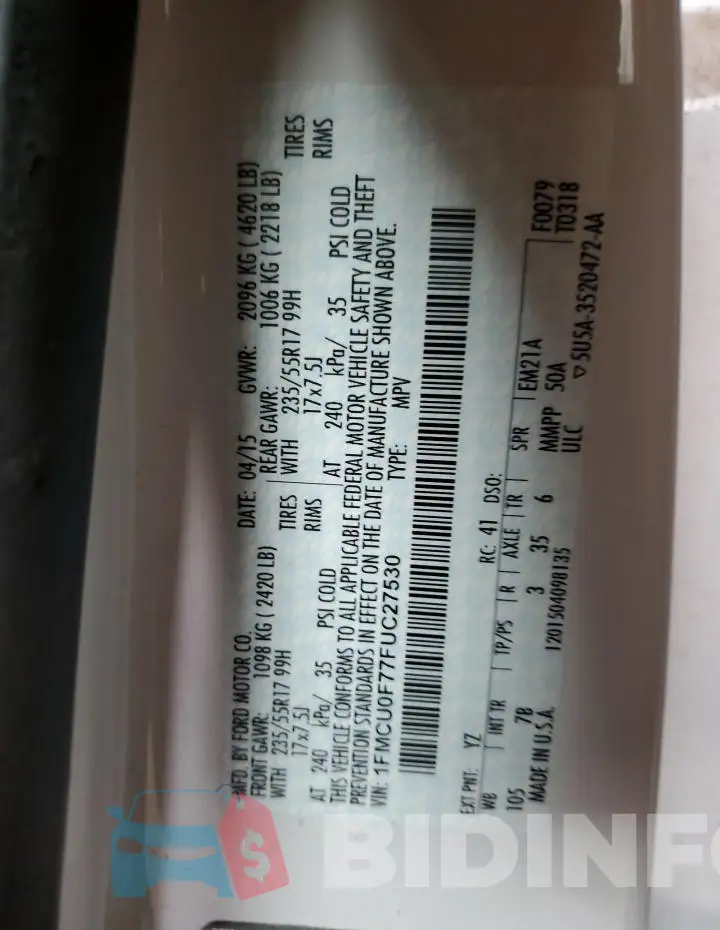 1FMCU0F77FUC27530 Photo# 14