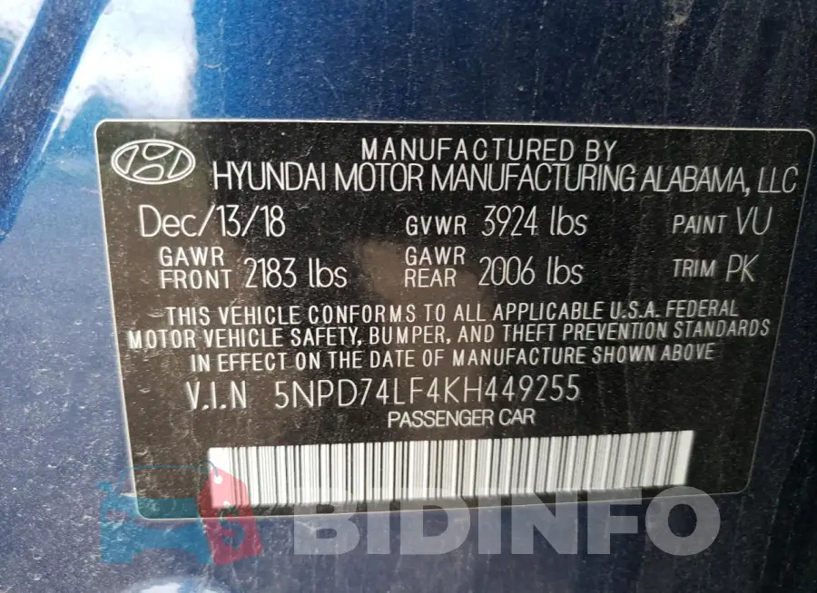 5NPD74LF4KH449255 Photo# 13