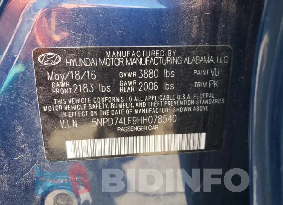 5NPD74LF9HH078540 Photo# 12