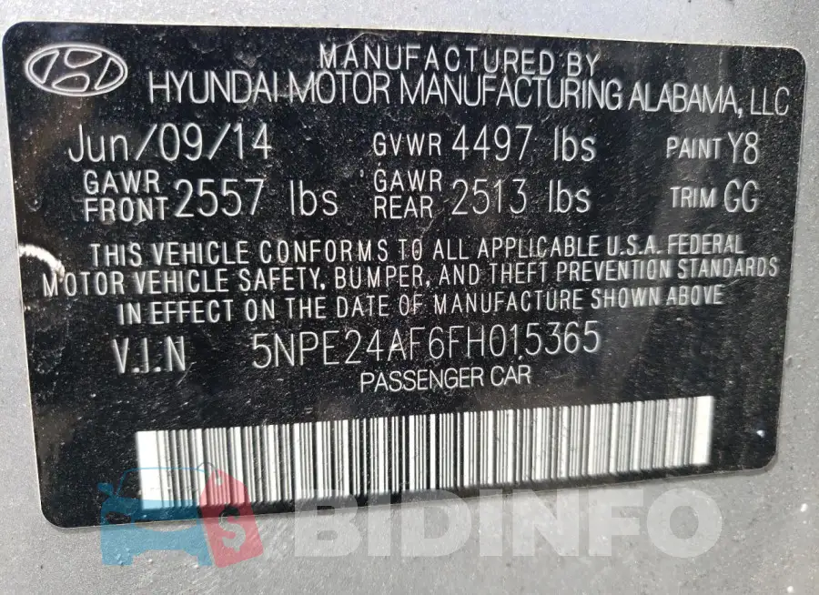 5NPE24AF6FH015365 Photo# 12