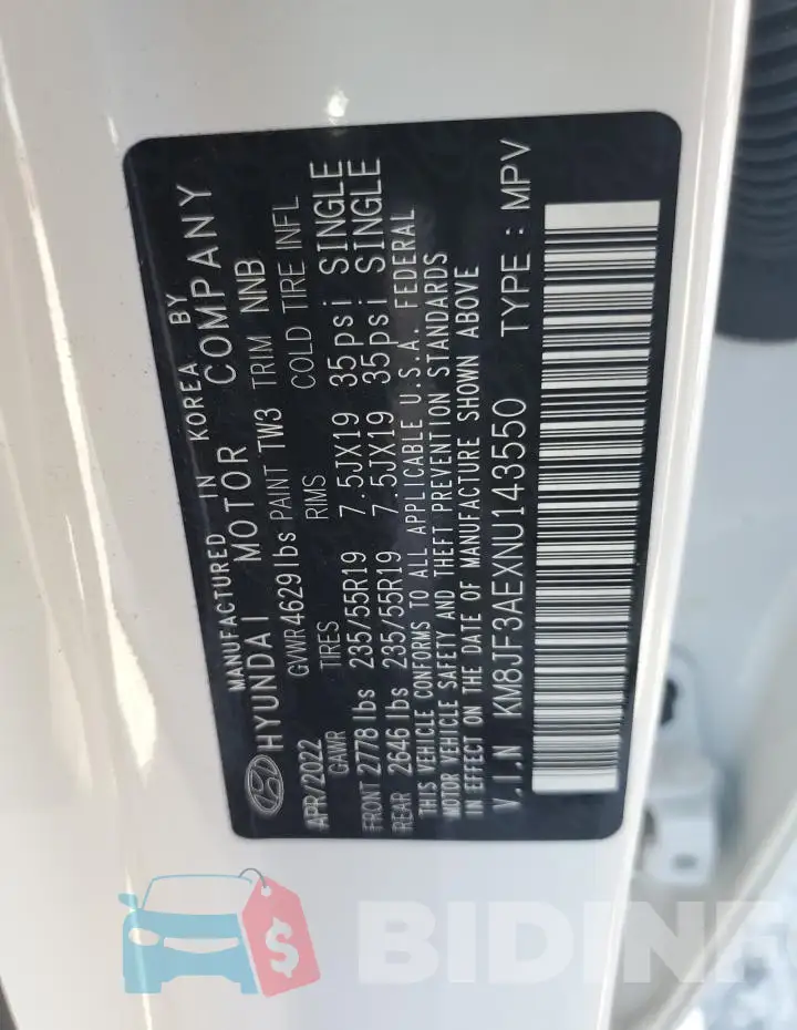 KM8JF3AEXNU143550 Photo# 13