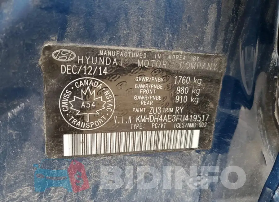 KMHDH4AE3FU419517 Photo# 12