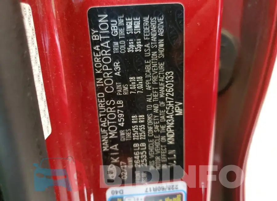 KNDPN3AC5H7260133 Photo# 14