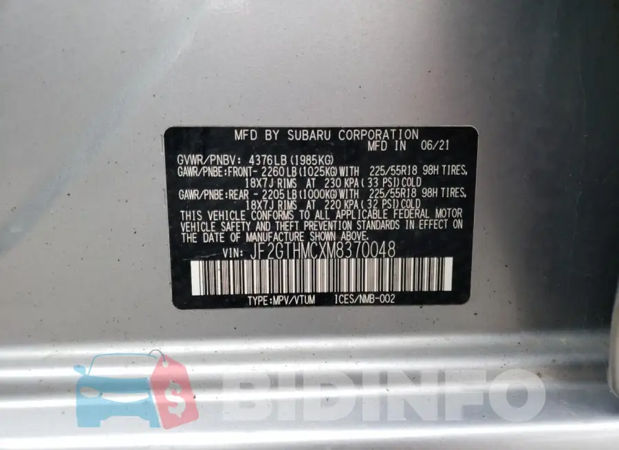 JF2GTHMCXM8370048 Photo# 14