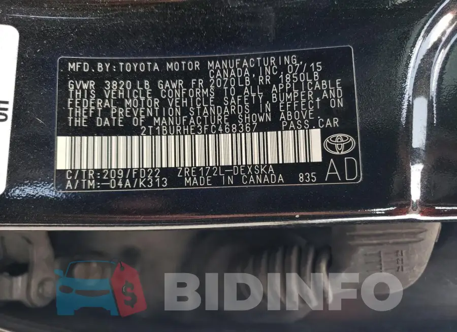 2T1BURHE3FC468367 Photo# 13