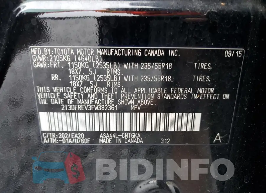 2T3DFREV3FW382361 Photo# 13