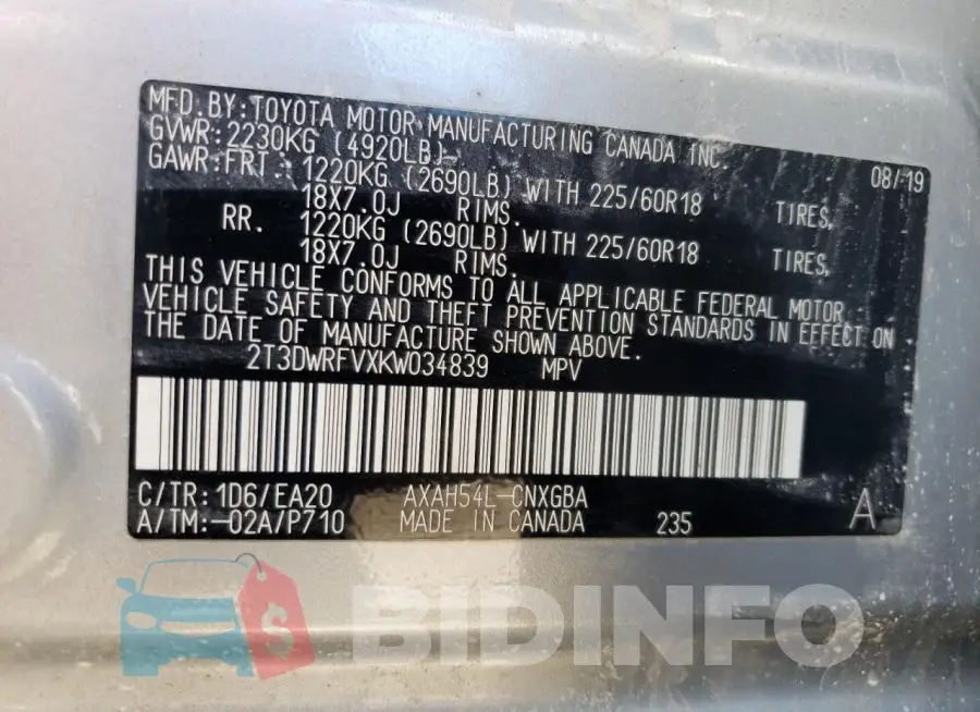 2T3DWRFVXKW034839 Photo# 13