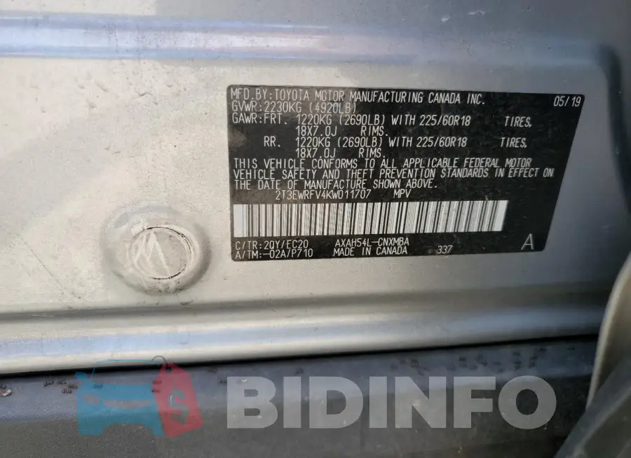 2T3EWRFV4KW011707 Photo# 14