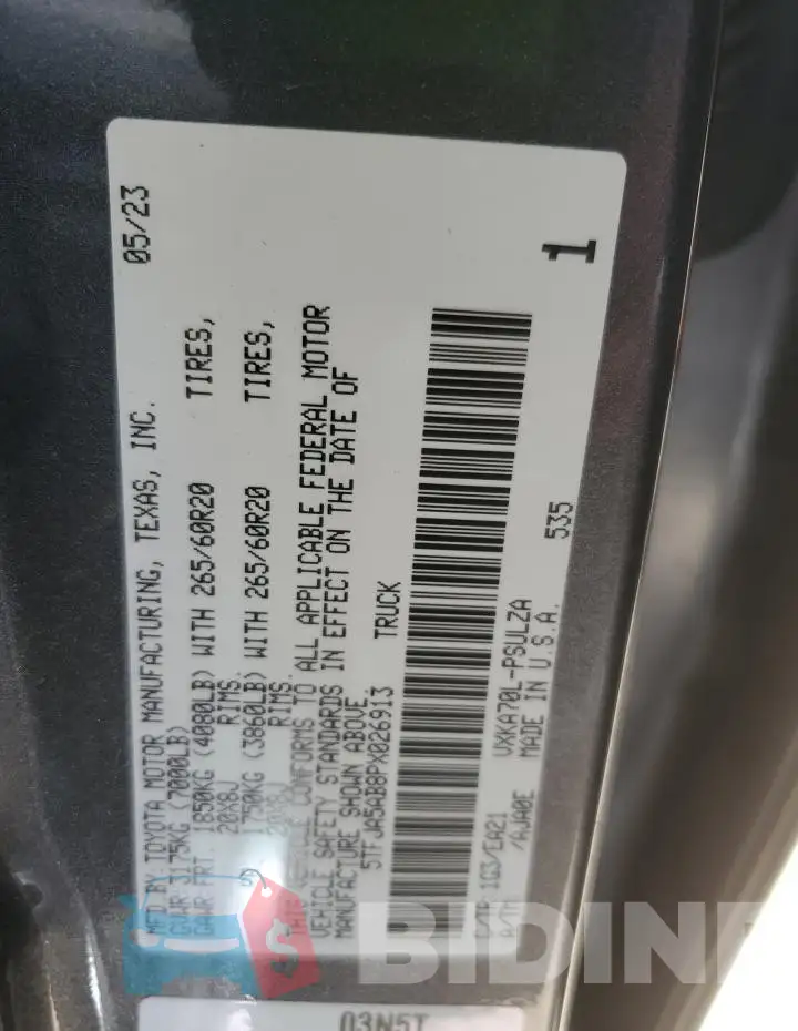 5TFJA5AB8PX026913 Photo# 12