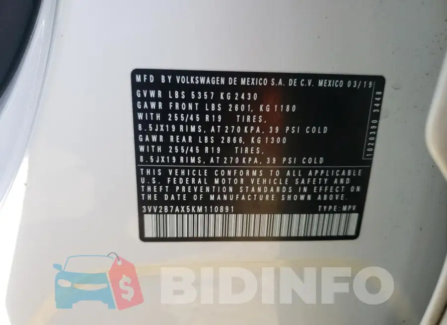 3VV2B7AX5KM110891 Photo# 13