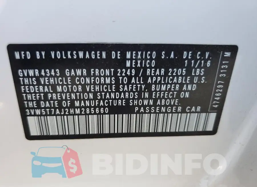3VW5T7AJ2HM285660 Photo# 12