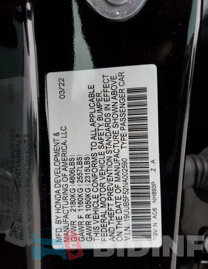19UUB5F52NA002590 Photo# 12