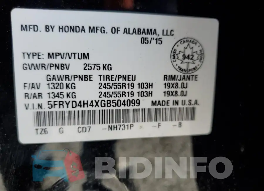 5FRYD4H4XGB504099 Photo# 14