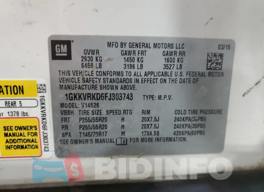 1GKKVRKD6FJ303743 Photo# 13