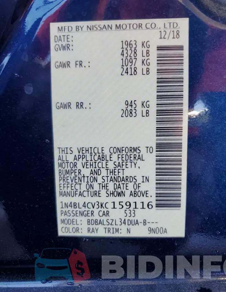 1N4BL4CV3KC159116 Photo# 12