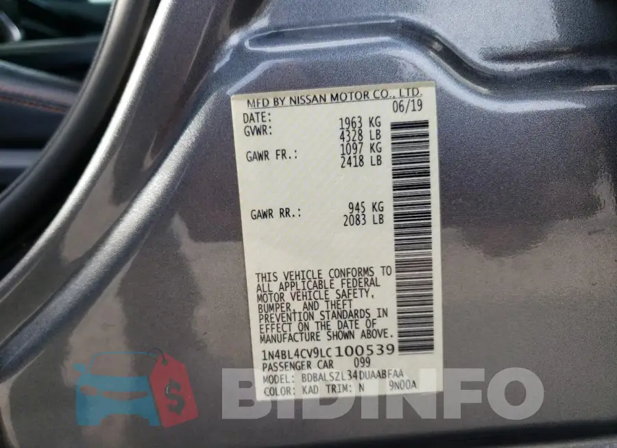 1N4BL4CV9LC100539 Photo# 12