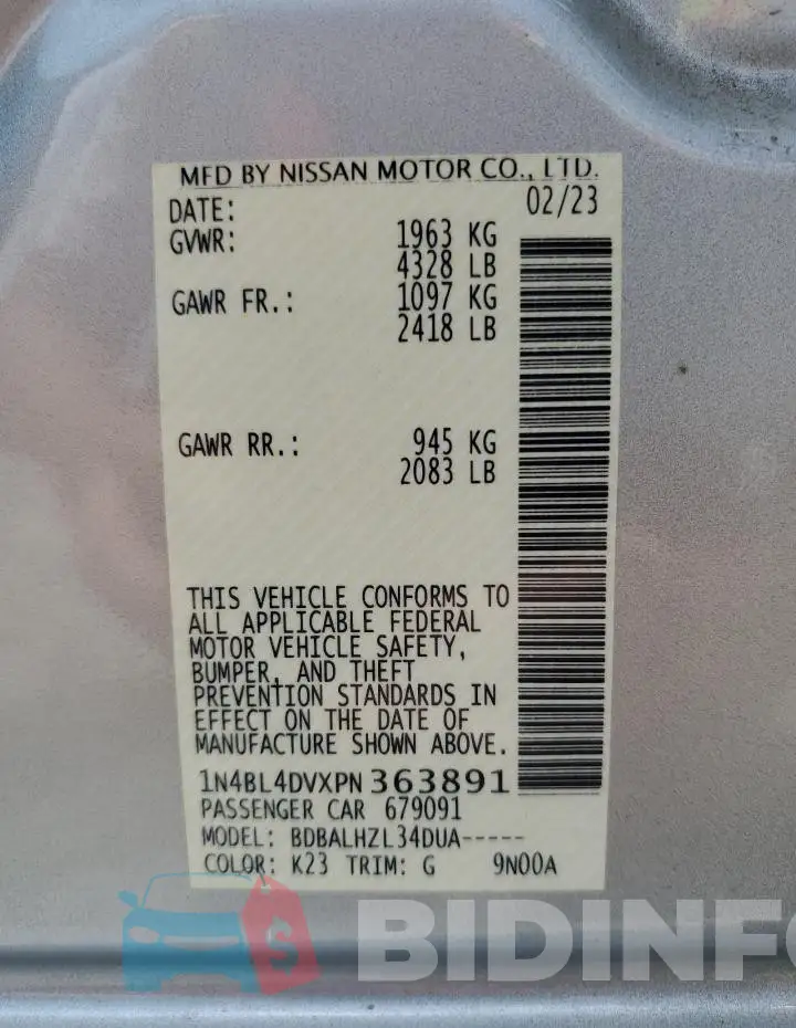 1N4BL4DVXPN363891 Photo# 12
