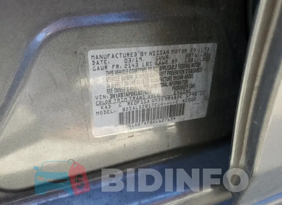 3N1AB7AP8KL627654 Photo# 12