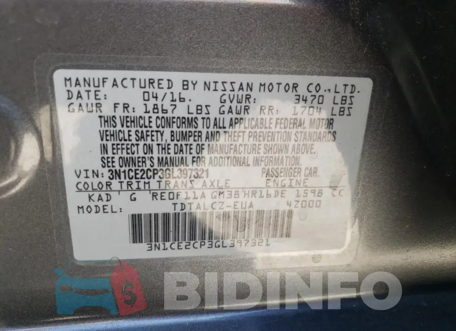 3N1CE2CP3GL397321 Photo# 12