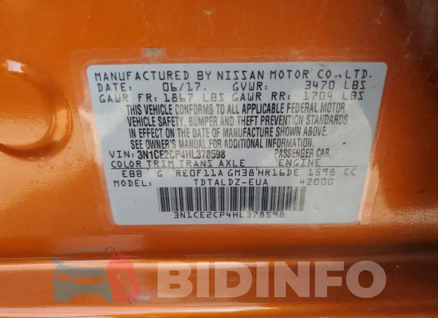 3N1CE2CP4HL378598 Photo# 12