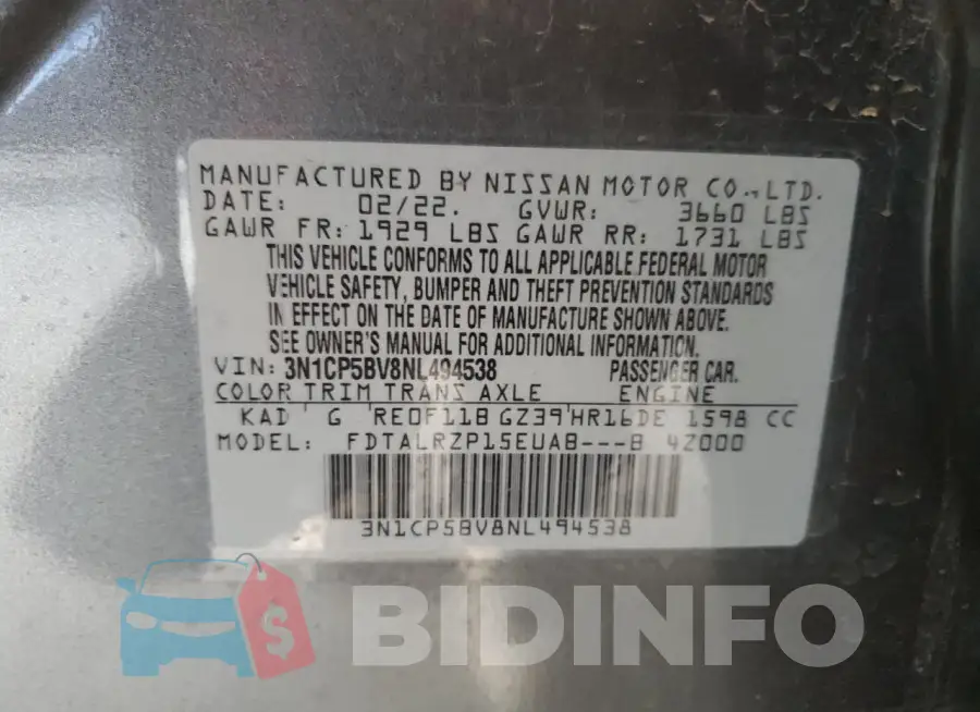 3N1CP5BV8NL494538 Photo# 13