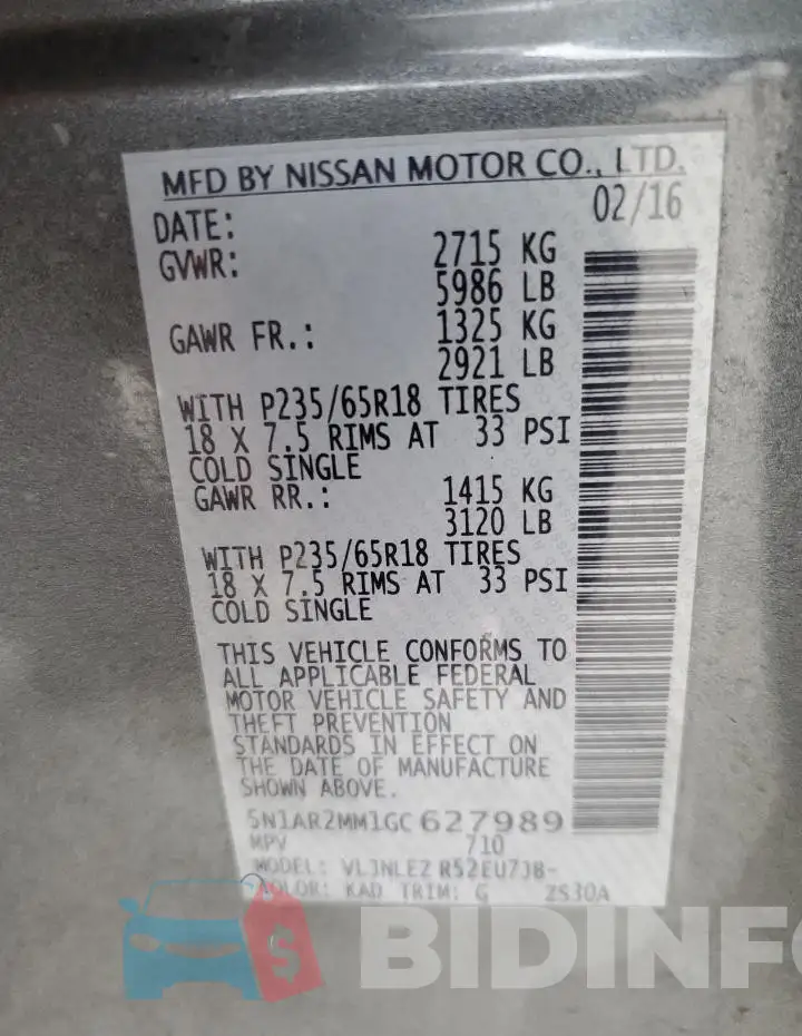 5N1AR2MM1GC627989 Photo# 13