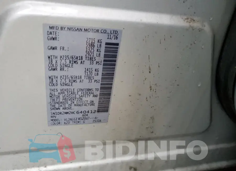 5N1DR2MM2HC640412 Photo# 13
