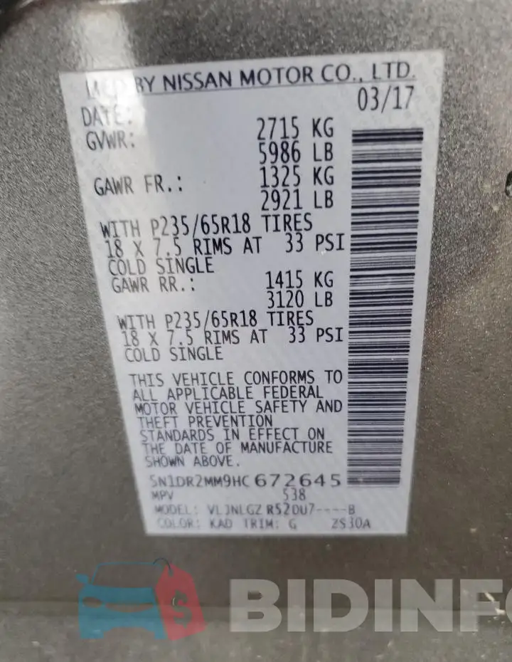 5N1DR2MM9HC672645 Photo# 12