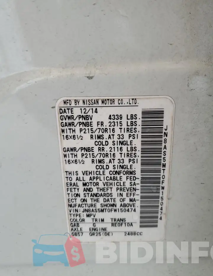JN8AS5MT0FW150474 Photo# 14