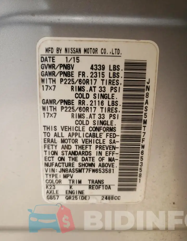 JN8AS5MT7FW653581 Photo# 13