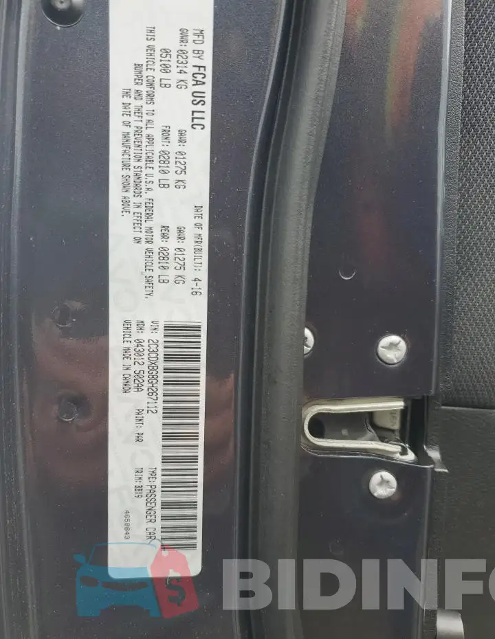 2C3CDXBG8GH267112 Photo# 12